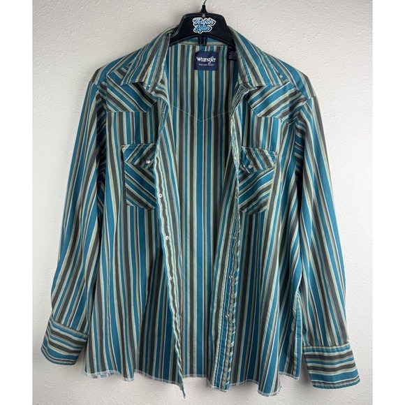 Wrangler XXL 2XL Multicolor Striped Western Long Sleeve Pearl Snap Button Shirt - Picture 4 of 7